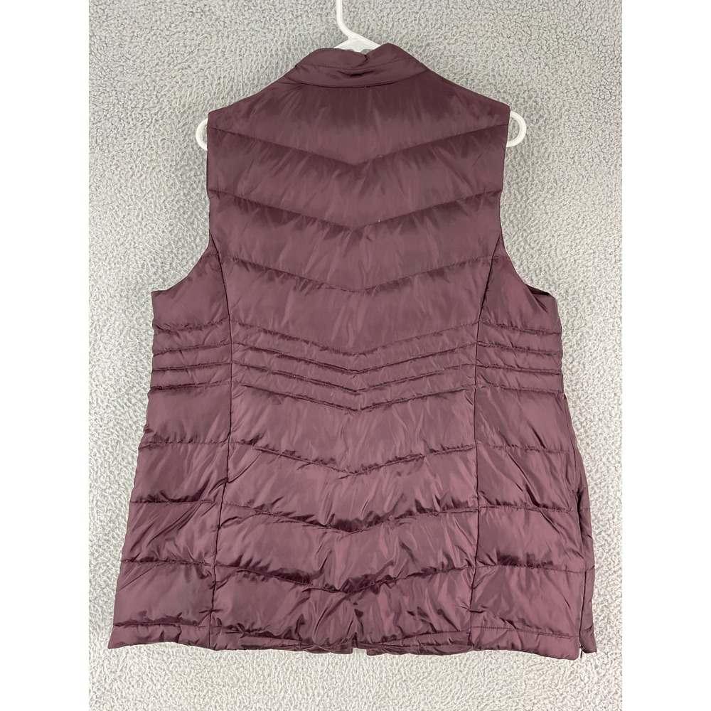 J. Jill Puffer Vest Women L Petite Plum Purple Quilted Down Full Zip Sleeveless